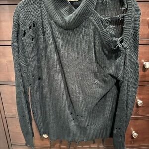 Easel Black Distressed Knit Sweater